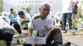 Foto: Kajati DKI Jakarta, Reda Mathovani saat menanam Mangrove