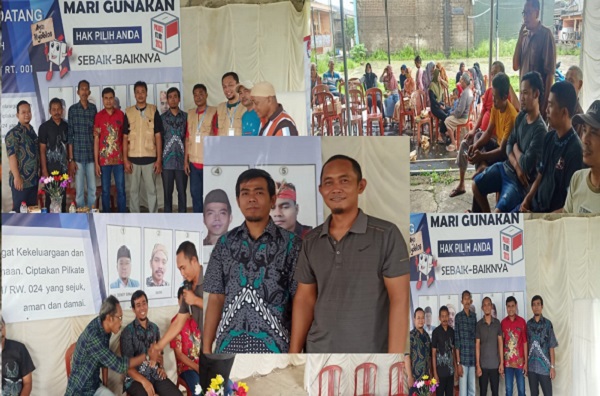 Ket. Foto: Tampak depan Padmono Bersama Ketua RW024, Sahid Sutomo Serta Foto Para Calon dan Panitia Pemilihan