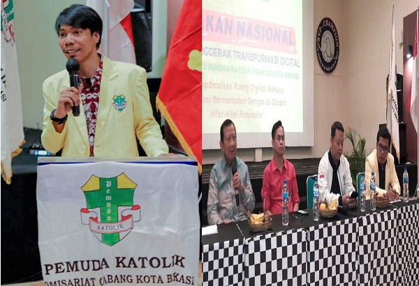 Foto: Ketua Komcab Pemuda Katolik Kota Bekasi, Arnoldus Simbolon & Aula Pandawa Sekolah Victory Plus Kota Bekasi