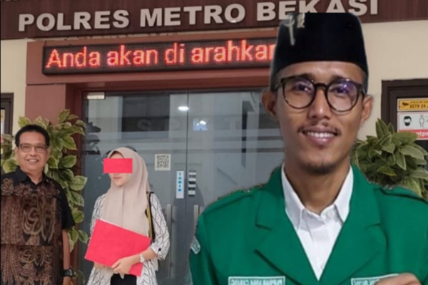 Foto: Agus Budiono Bersama Ketua PAC GP Ansor Kebalen, Safaruddin Bi'in Saat Mendampingi HP di Polres Metro Kabupaten Bekasi