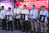 Komisi Pemilihan Umum Kabupaten Bekasi menggelar rapat pleno terbuka pengundian dan penetapan nomor urut pasangan calon Bupati dan Wakil Bupati Bekasi tahun 2024