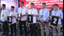 Komisi Pemilihan Umum Kabupaten Bekasi menggelar rapat pleno terbuka pengundian dan penetapan nomor urut pasangan calon Bupati dan Wakil Bupati Bekasi tahun 2024