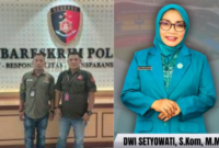 Foto: Ketua LSM Trinusa Bekasi Raya, Maksum Alfarizi (Kiri) Saat Melaporkan Dwi Setyowati alias Wiwiek Hargono (Istri Walikota Bekasi, Tri Adhianto)   
