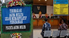 Photo: Karangan Bunga Misterius dan Suasana Persidangan Agung Muliya, ST Saat Bersaksi di Persidangan Tipikor, Bandung.